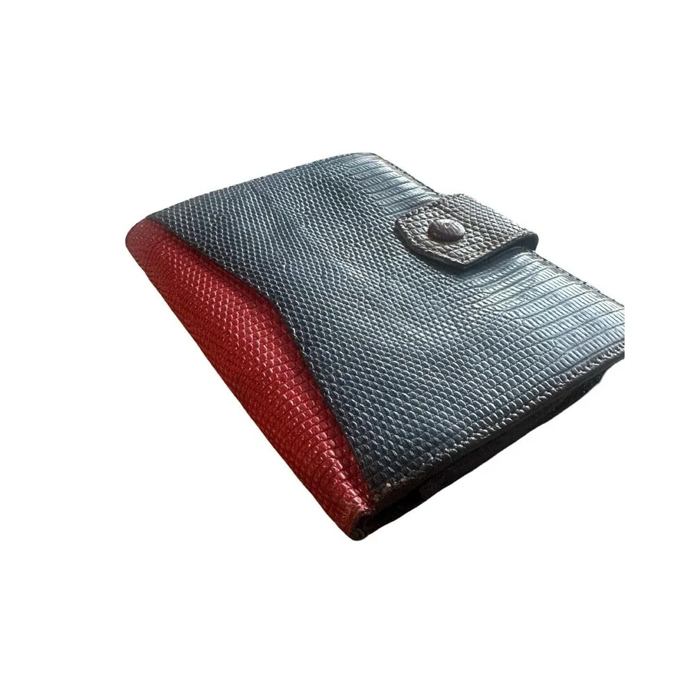 Do It Vintage Lizard Skin Bifold Wallet Colorblock Blue Red Exotic Leather Tab